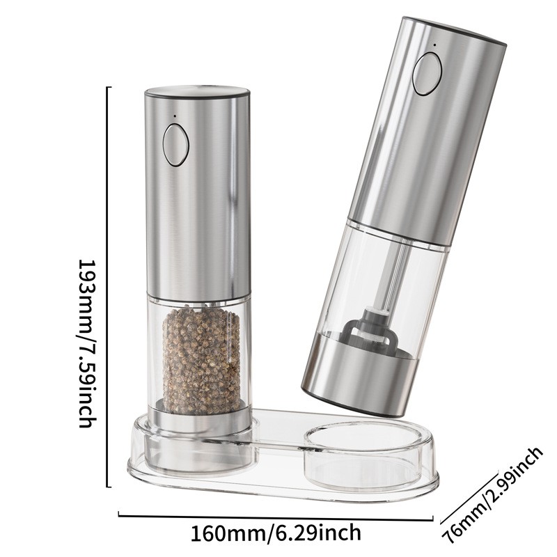Electric Salt Pepper Grinder Set with Storage Base Automatic Mill Grinder 2Pack
