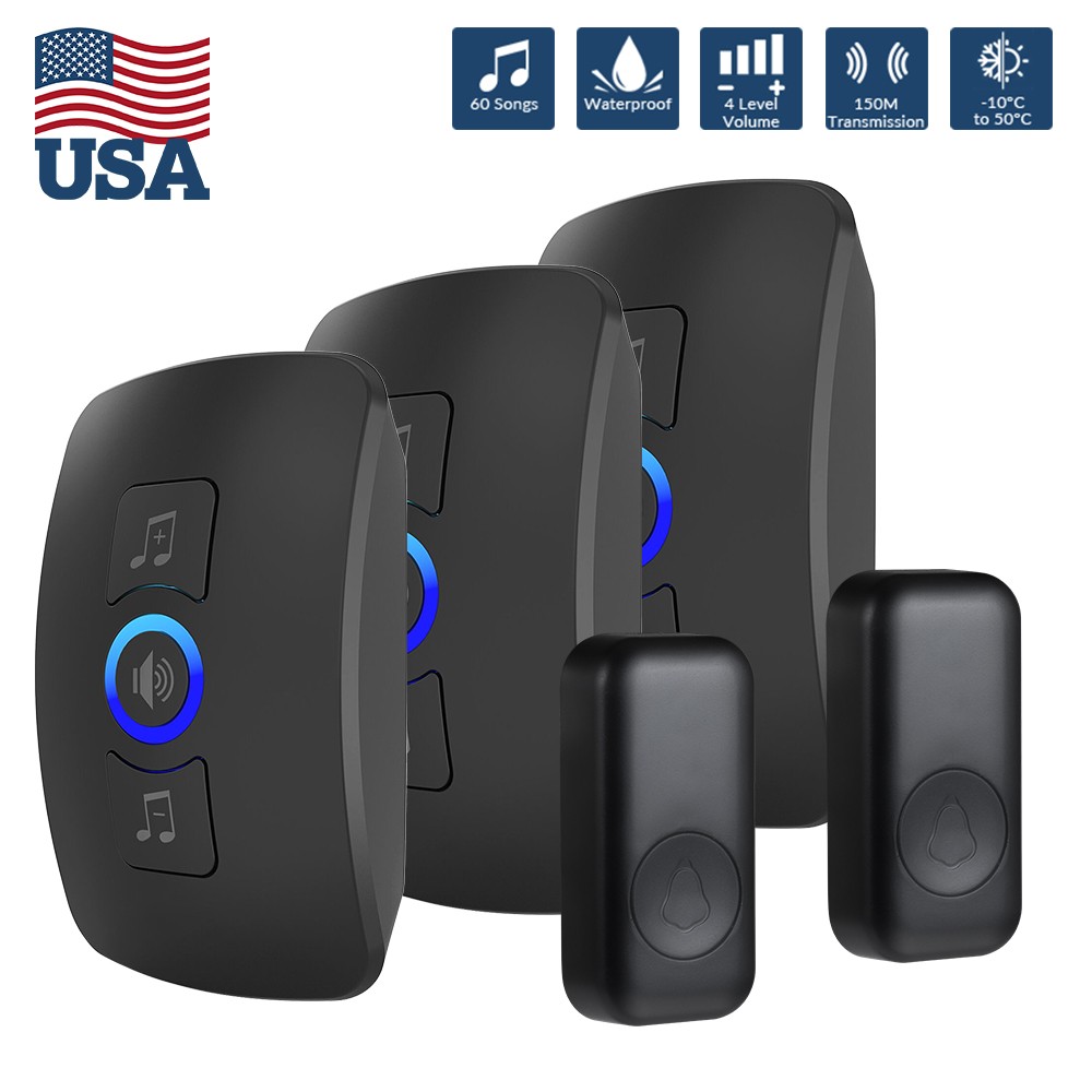 Waterproof Wireless Doorbell Adjustable Volume 1000FT Plugin Receiver 60 Chime