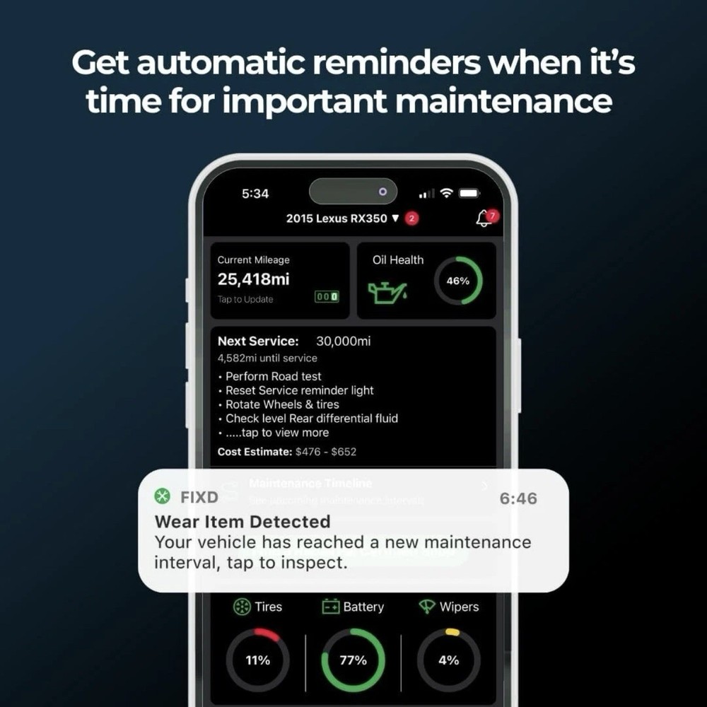 FIXD Bluetooth OBD2 Scanner for Car - Car Code Readers & Scan Tools for iPhone &