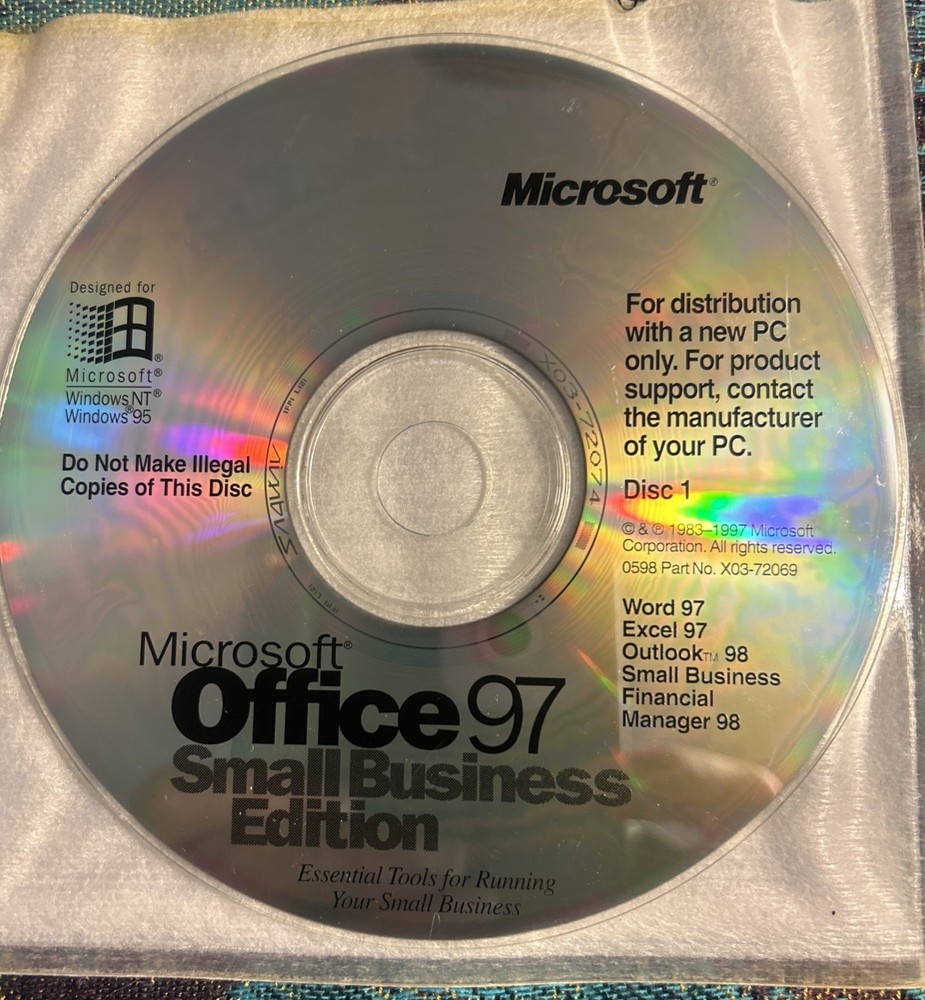 Microsoft Office 97 Small Business Edition Disc Only No Code