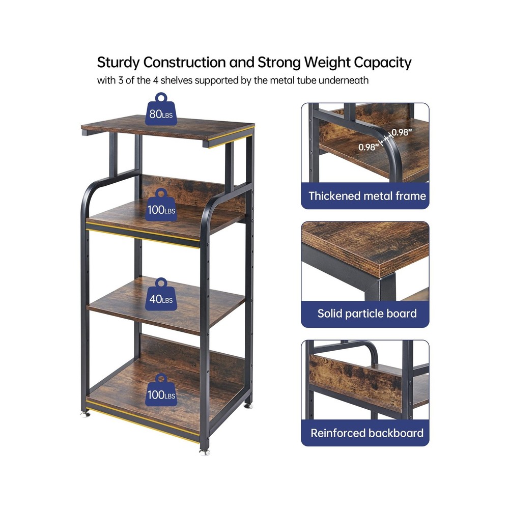 4-Tier Printer Stand with Adjustable Storage Shelf, Large Tall Printer Table ...