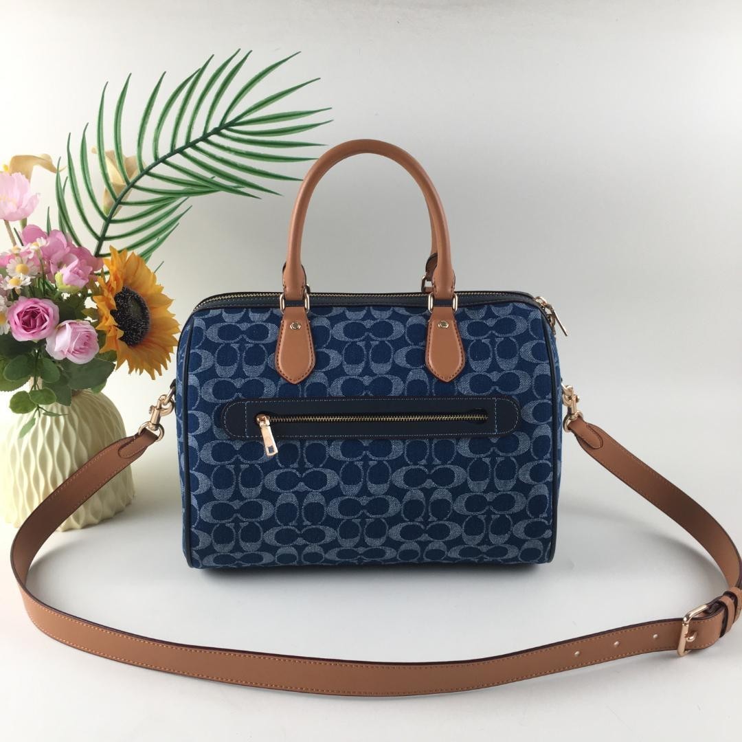 COACH CY699 Rowan Large Satchel Bag Signature Canvas Blue Brown NEW