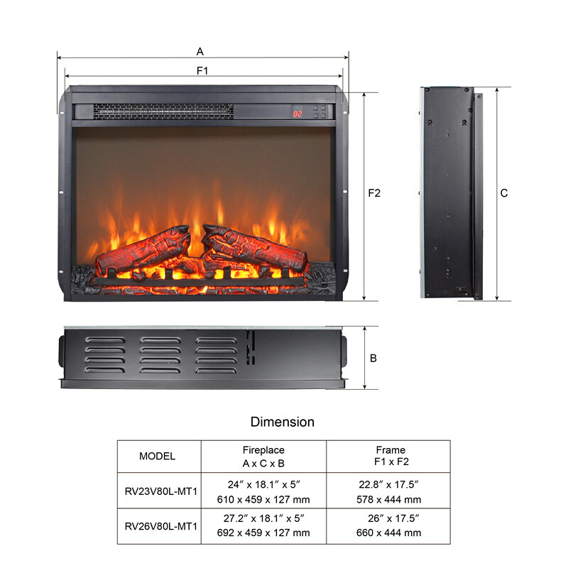 23 Inch Electric Fireplace Insert, Ultra Thin Heater Remote Control with Timer