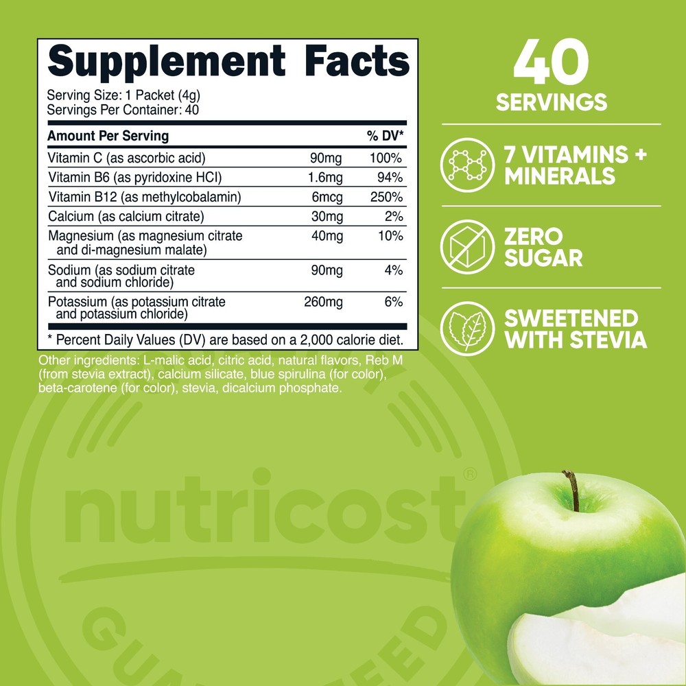 Nutricost Electrolytes Complex, Green Apple Flavored, 40 Stickpacks