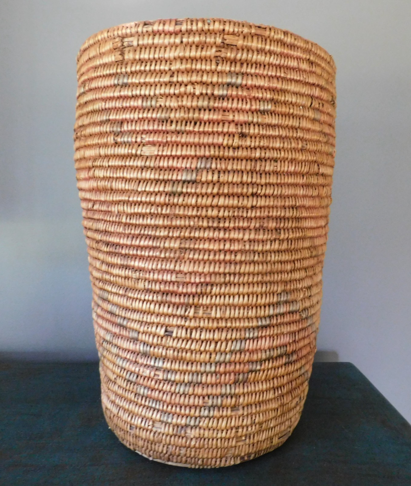 VINTAGE SOUTHWEST INDIAN JICARILLA APACHE POLYCHROME CYLINDRICAL BASKET