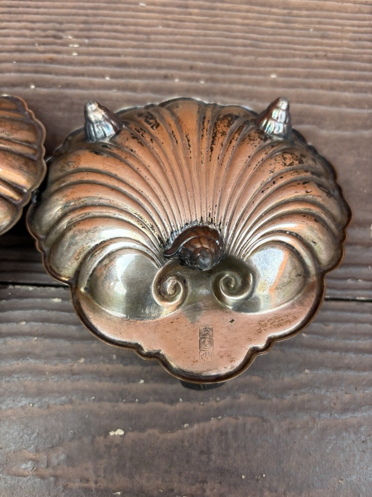Lot 2 Vtg Crescent Silver Co Plated Clam Shell Serving Dish Trinket Tray Footed