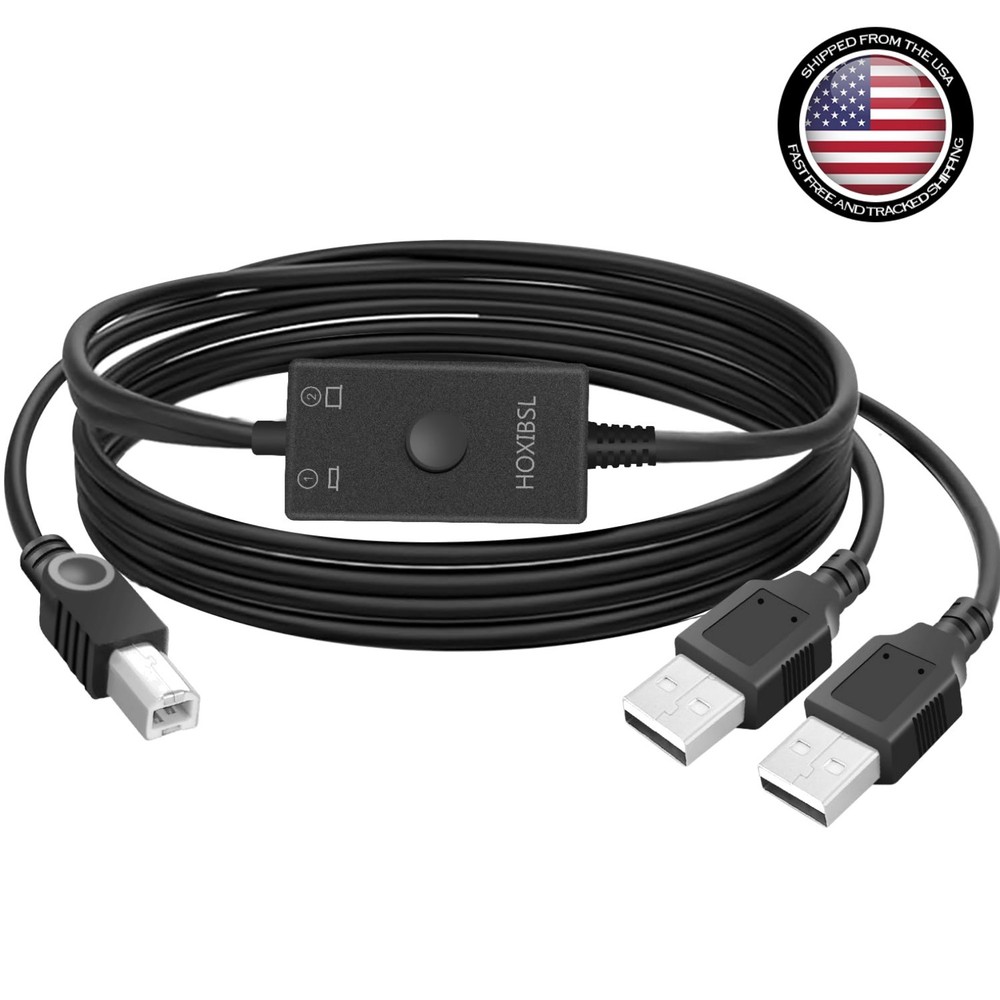 Printer Cable Splitter 1 in 2 Out Printer Splitter for Two Computers Male to