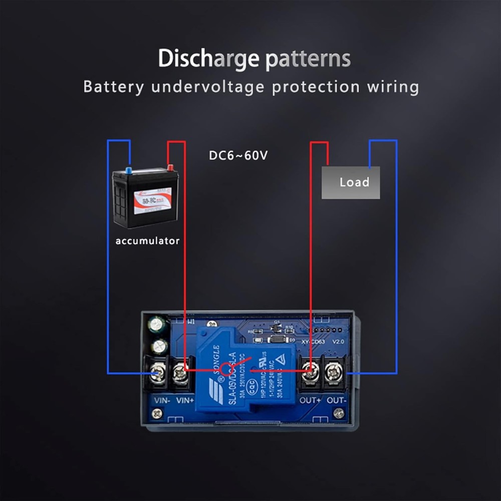 DC 6V-60V Low Voltage Protector Disconnect Switch Module with LCD Grey