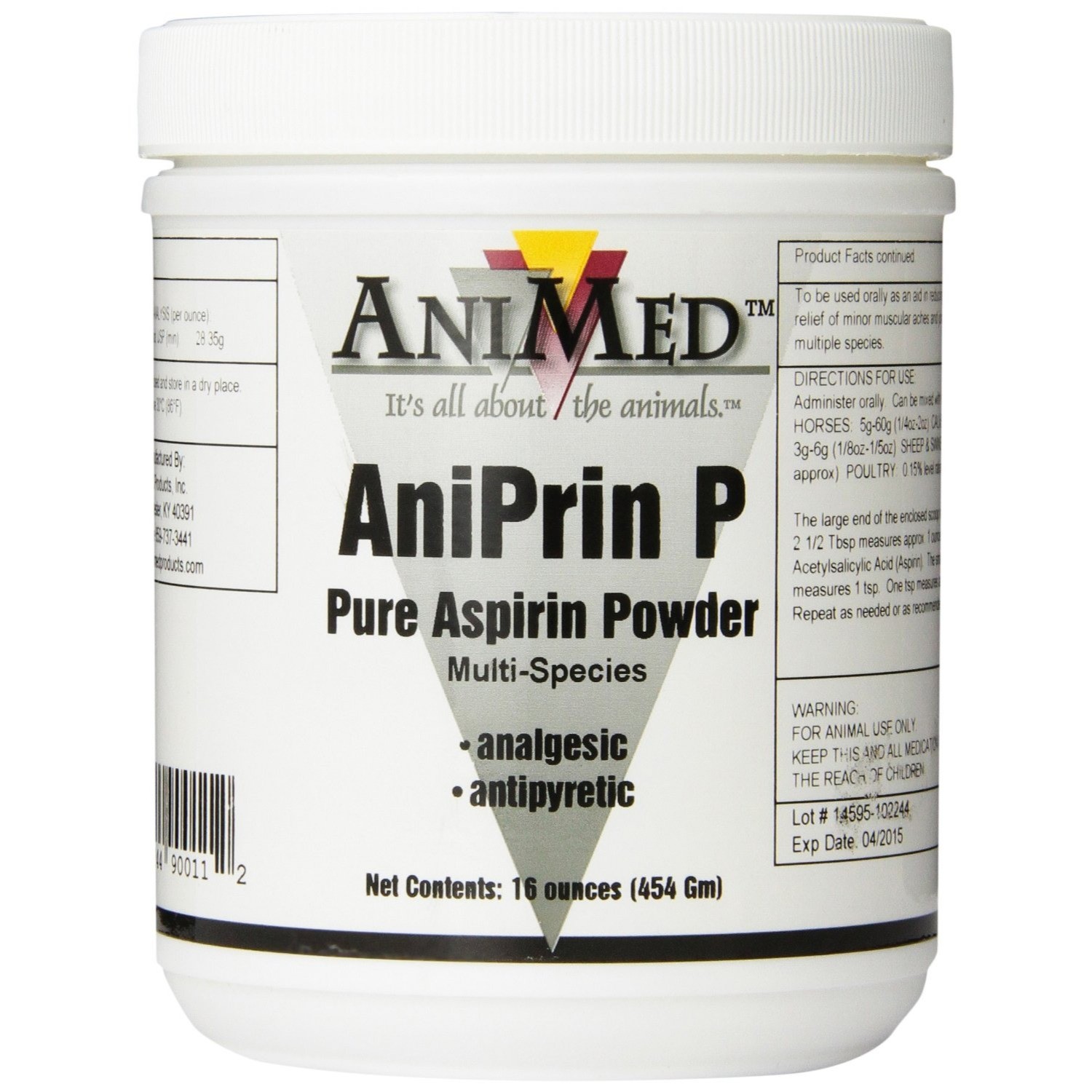 AniMed AniPrin P 16 oz Pure Aspirin Powder for Horses Analgesic  Antipyretic