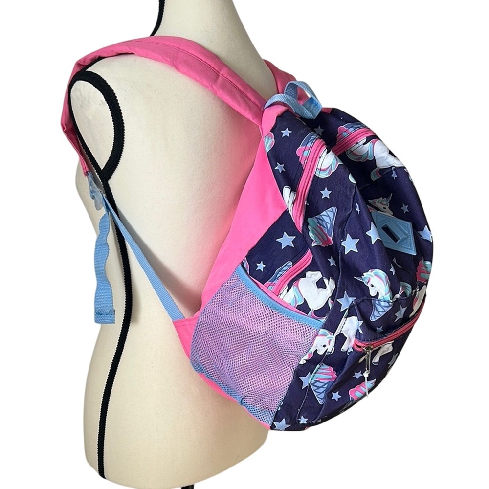 Unicorn Print Backpack with Pink Interior