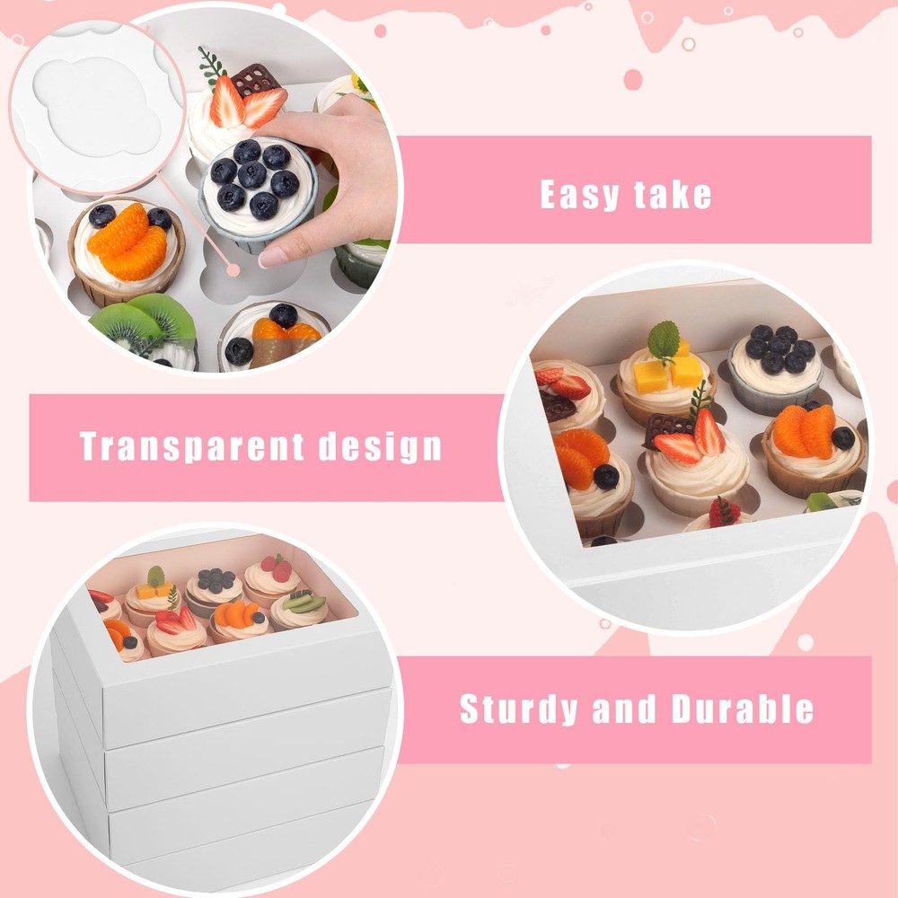 12 Count Cupcake Boxes, 6PCS Cupcake Container with Window Boxes Holding 72 P...