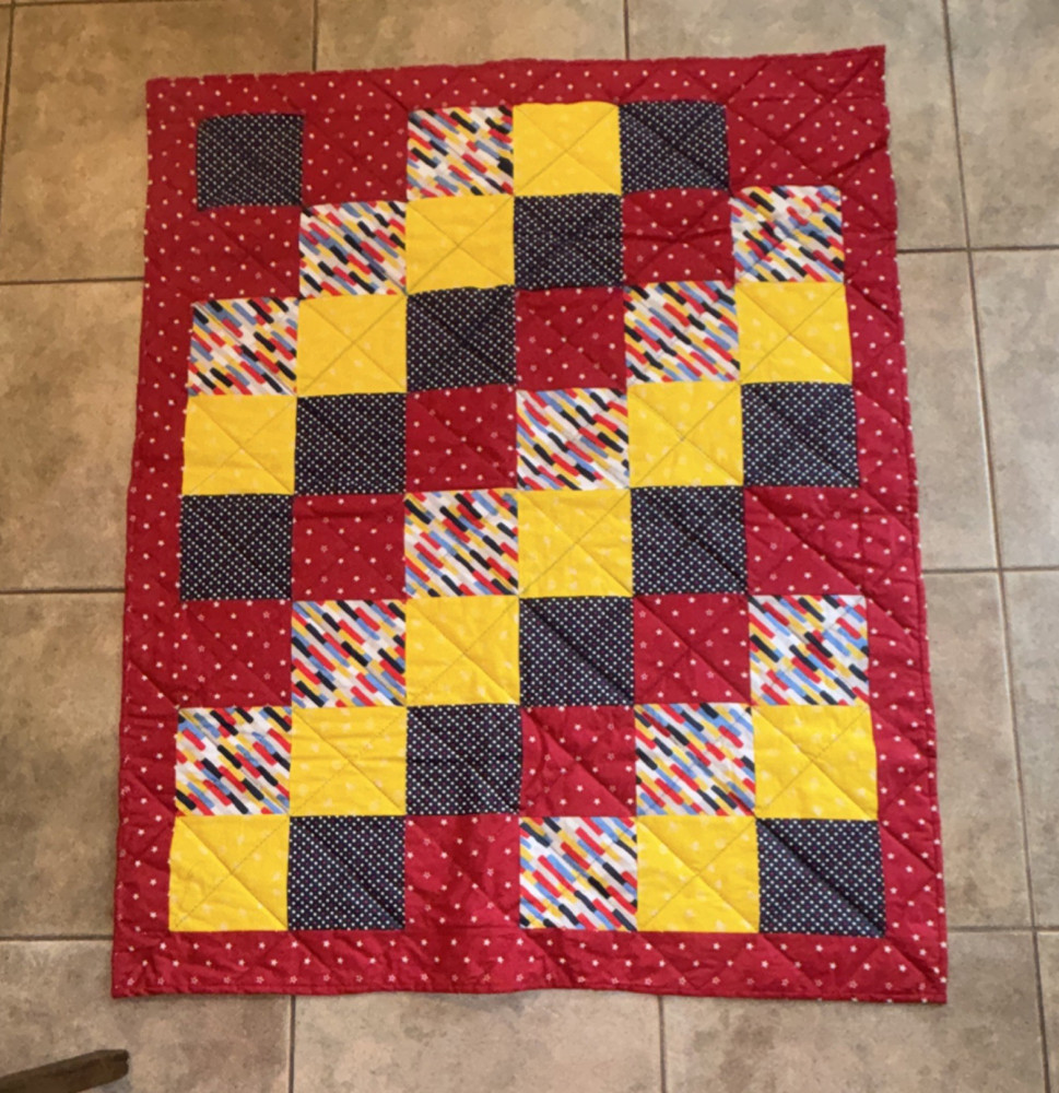 Handmade Patchwork Throw Quilt Cotton Red Multicolor Original Pattern