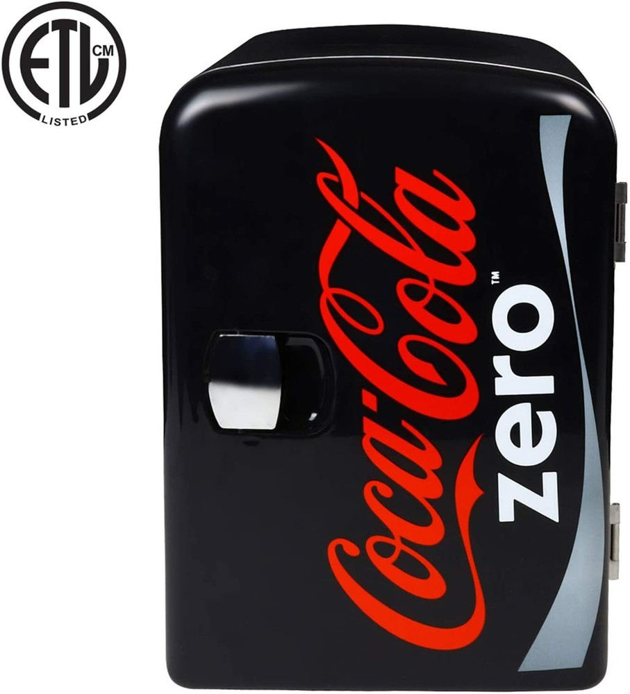 Black Red Coke Zero Coca Cola Mini Fridge Compact Personal Refrigerator Retro