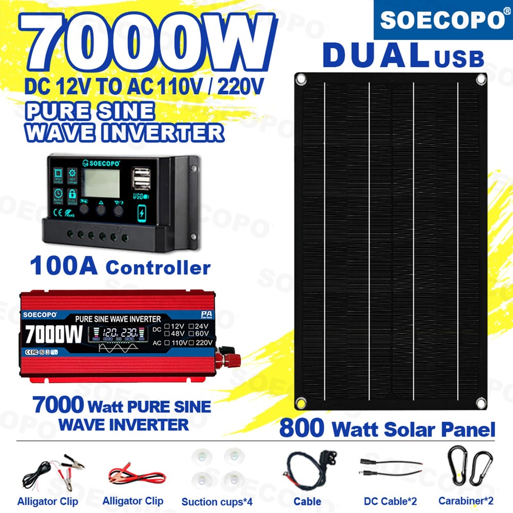 SOECOPO 7000W Solar Energy Kit | 800W Panel + 100A Controller + Inverter