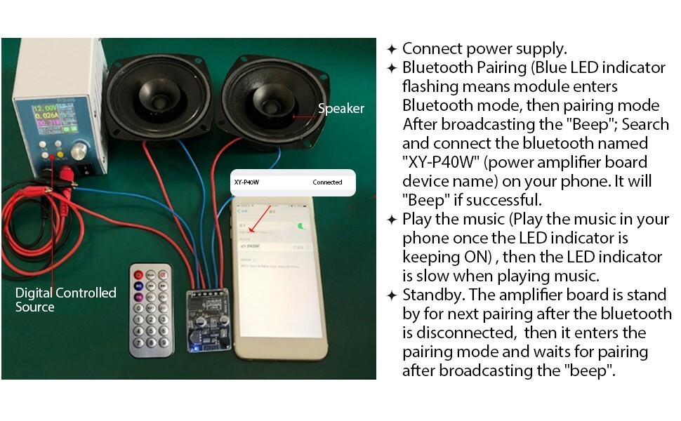 Digital Stereo Bluetooth Audio Receiver Board Amplifier Remote Power Module 24V
