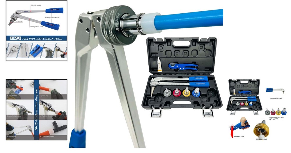 Professional PEX Pipe Expander Tool Kit - Includes Expansion Heads and Lubricant