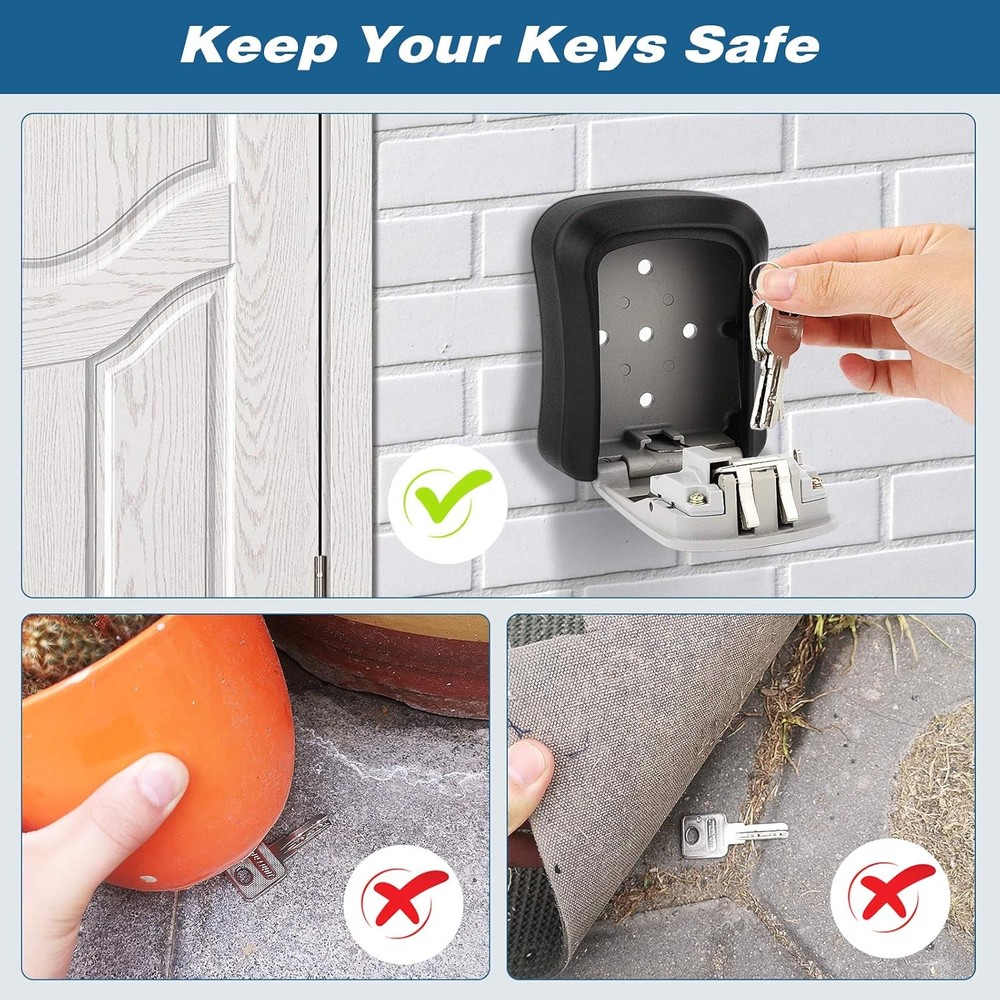 4 Digit Key Safe Box Outdoor Security Code Lock-Storage Case, with Mount Screws