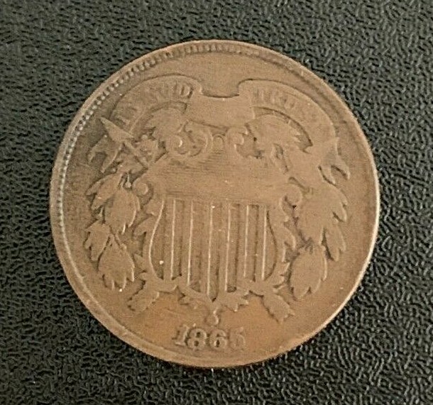 1865 Two Cent 2c Piece w/ Rotated Reverse -- Nice Type Coin