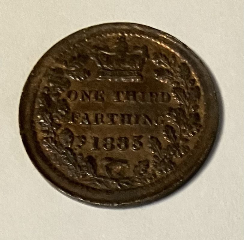 1885 Great Britain 1/3 One Third Farthing U.K.
