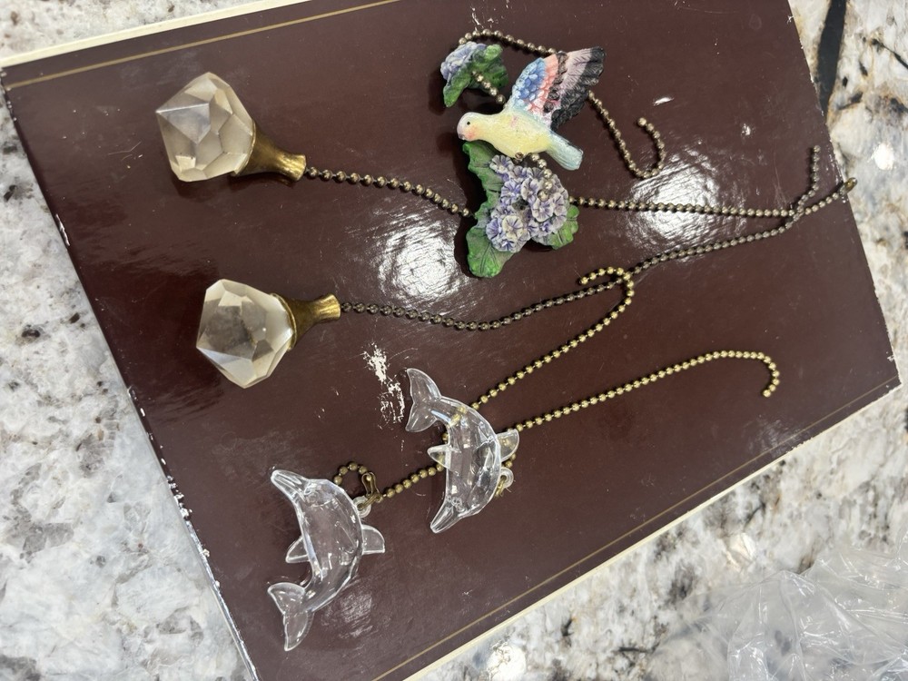 Adjustable Glass Brass Fan/Light Pull Chains Set, Clear Brass, 2 Pack, 9.5-chain