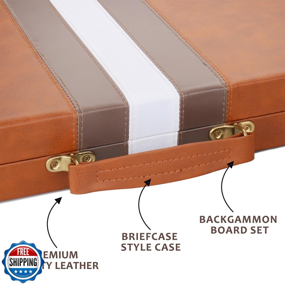 Backgammon Set - Classic Board Game with Premium Leather Case - P