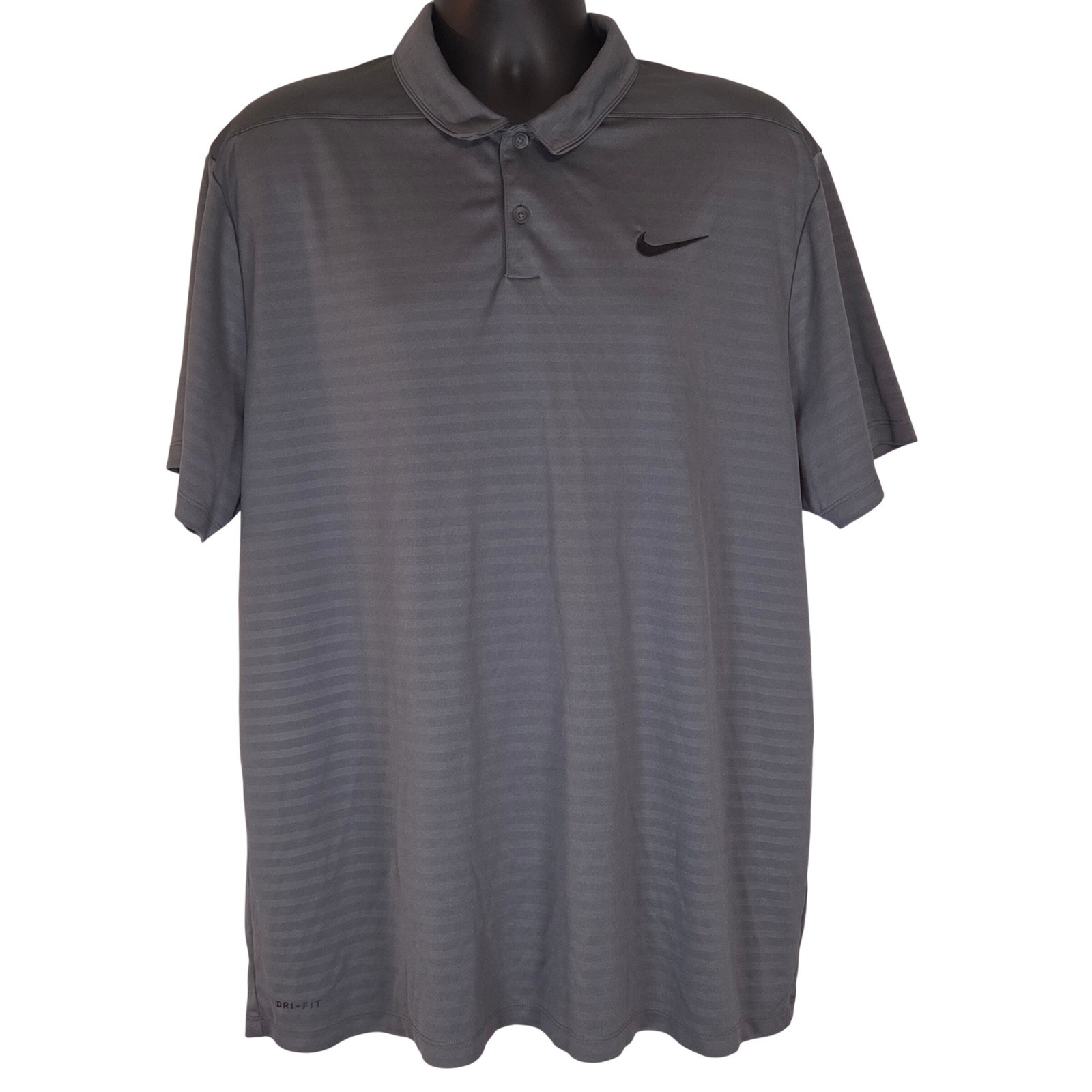 Nike Dri-FIT Polo Shirt Gray Striped Golf Athletic Mens XXL