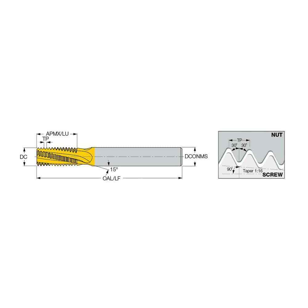 Iscar External 3-Flute Solid Carbide Helical Flute Thread Mill TiAlN Finish, ...
