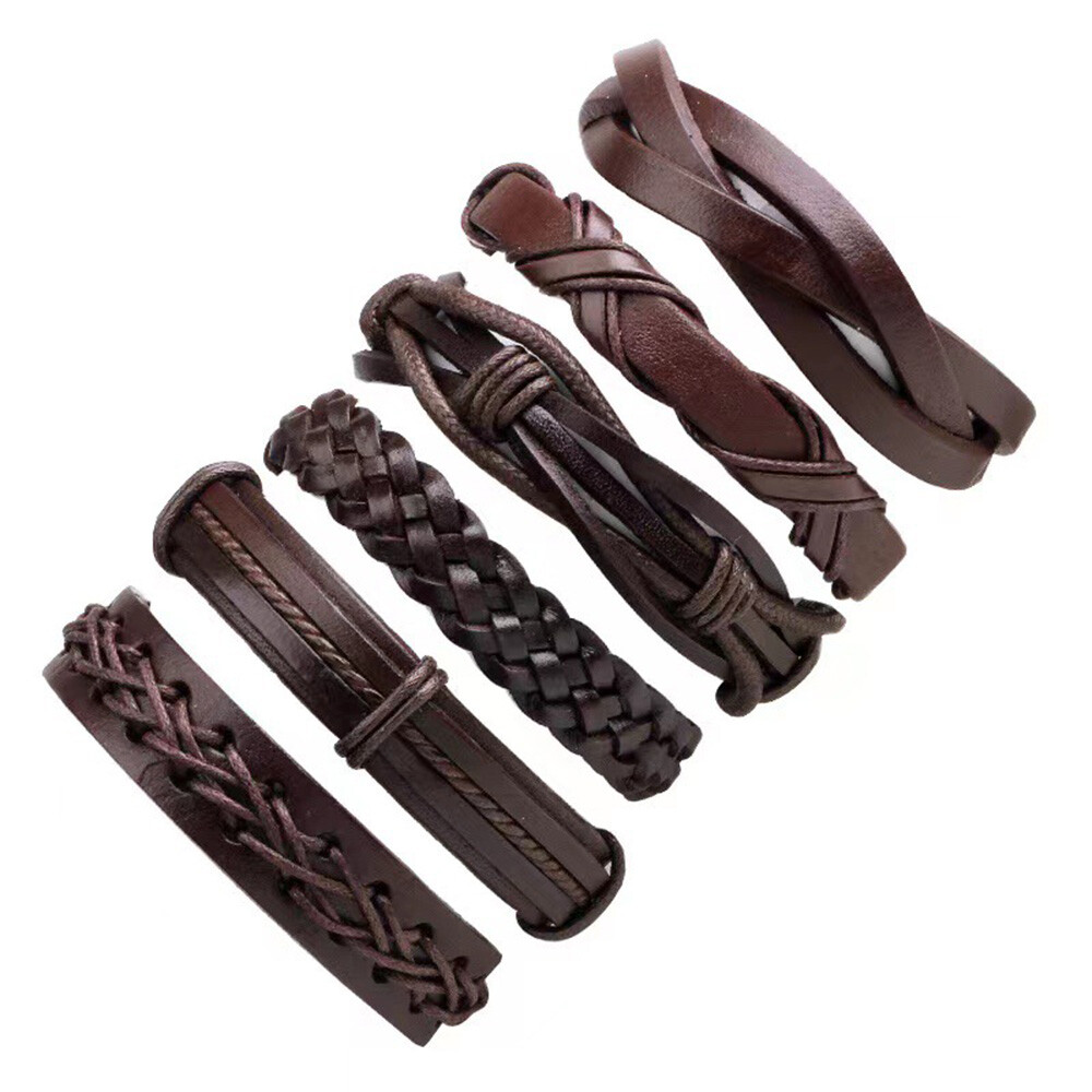 6/12PCS Men Women Braided Leather Rope Bracelet Set Wristband Bangle Tribal