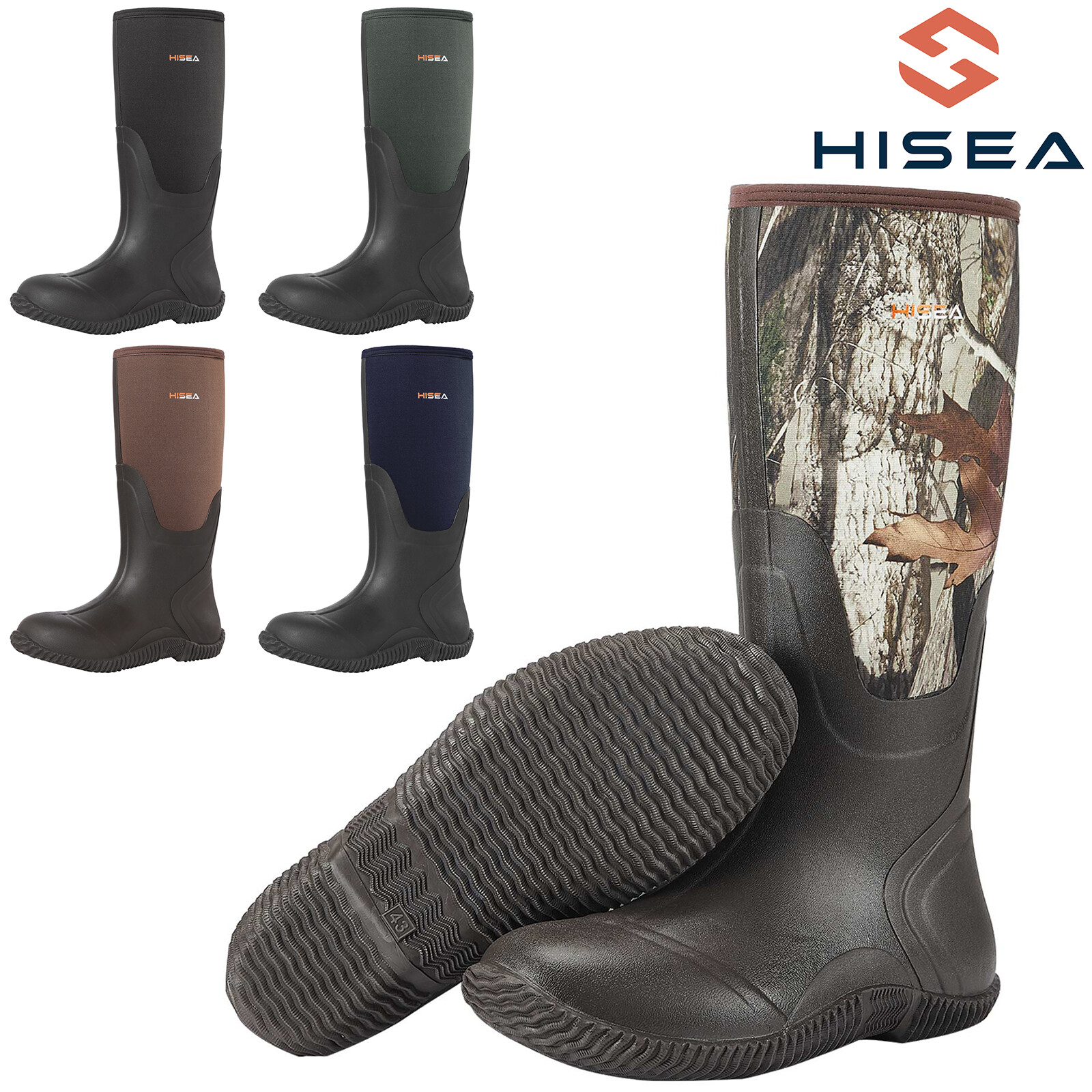 HISEA Men's Rain Boots Neoprene Rubber Waterproof Fishing Hunting Working Boots