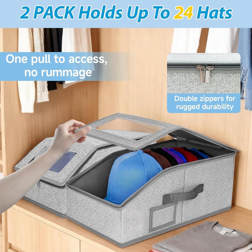 2 PCS Stackable Hat Storage for Baseball Caps, Holds up to 24 Caps Hat Organizer