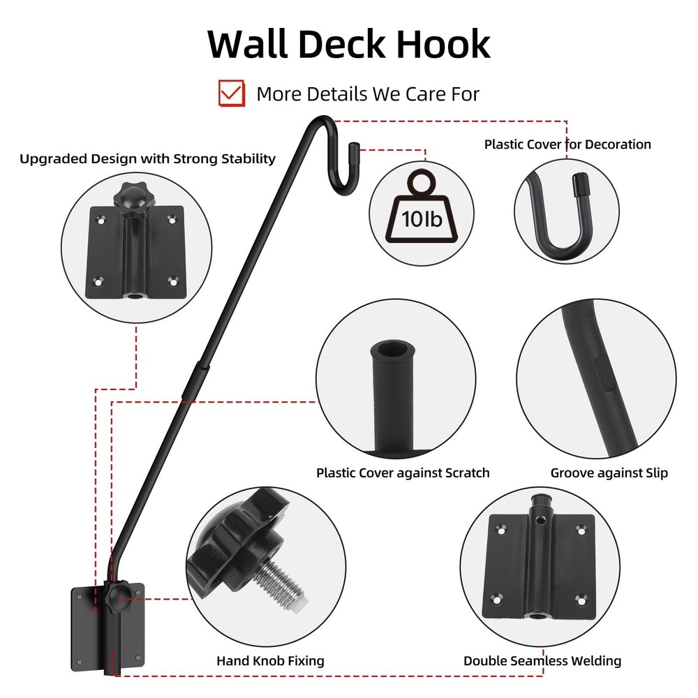 Monalife Deck Hook Wall Mounted - Heavy Duty Metal Shepherds Hook Bracket for...