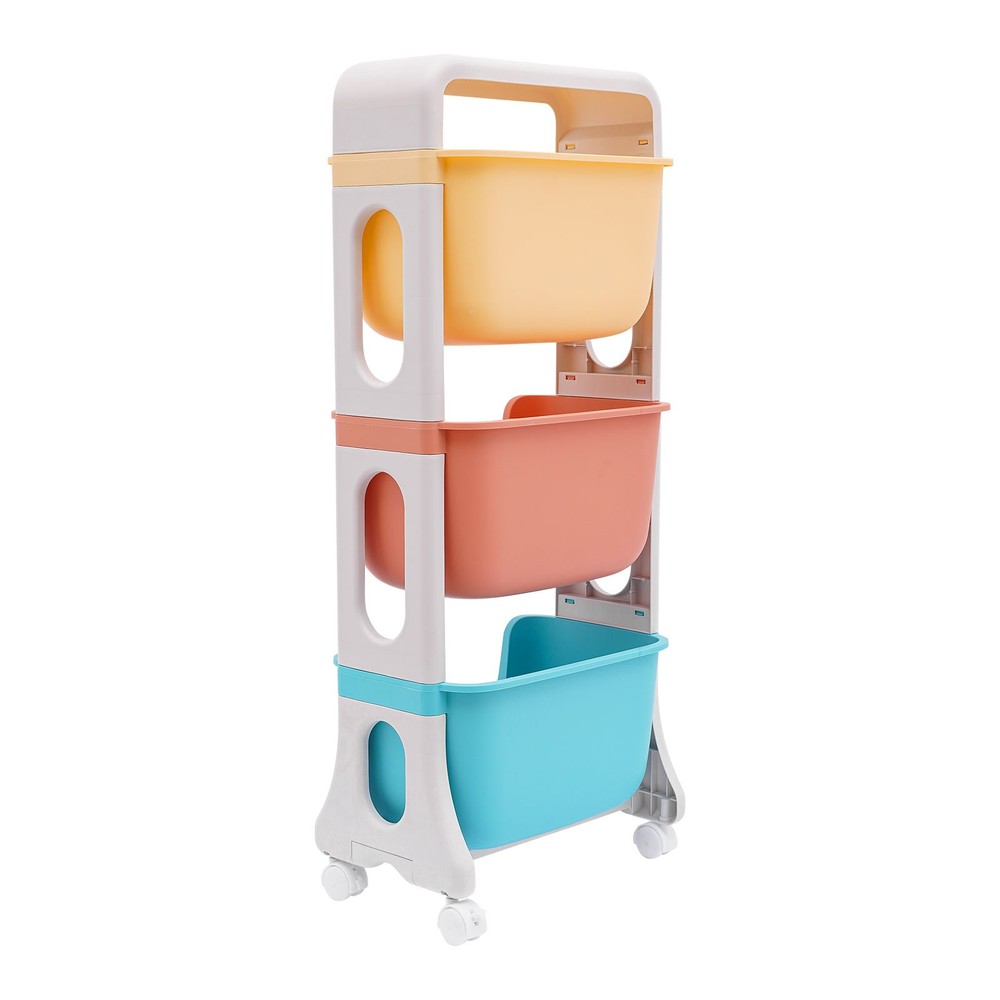 Storage Organizer, 3-Tier Stackable Rolling Cart, Storage Bins Organizer+Wheels