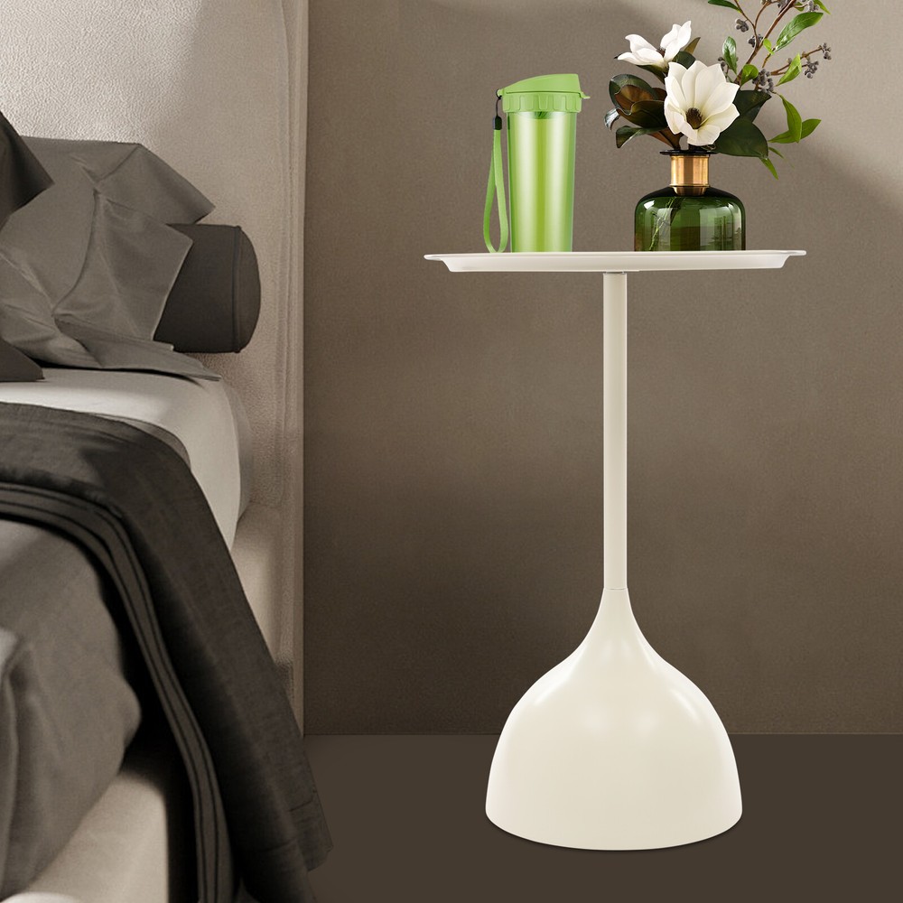 Modern Side Table, Round Side Table, Round Bedside Table Cream White New