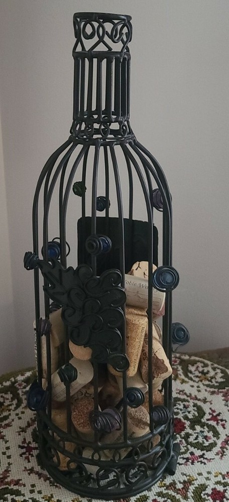 Brown ~ Metal ~ Wine Cork Storage Basket ~ Container ~ Beaded & Leaf Design