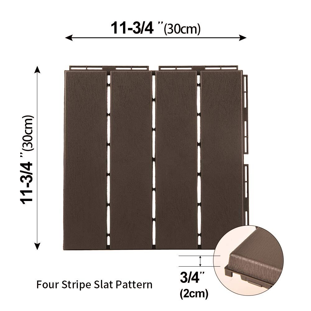 Domi Patio Deck Tiles, Four Slat Plastic Outdoor Flooring, 27 Pieces One Pack