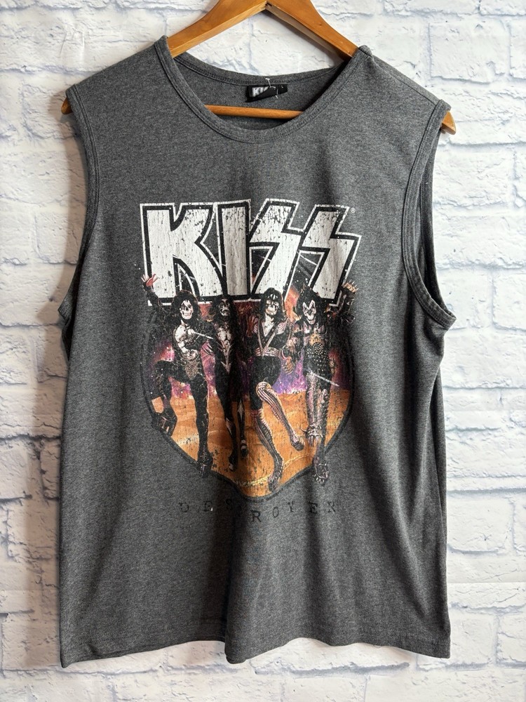 KISS Destroyer 1976 Concert Tour T Shirt Band Tee Sz Large Tank Top Rock Music