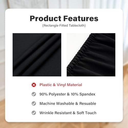 Fitted Rectangle Tablecloth 24 x 48 Inch Elastic 48" x 24" (Rectangular) Black