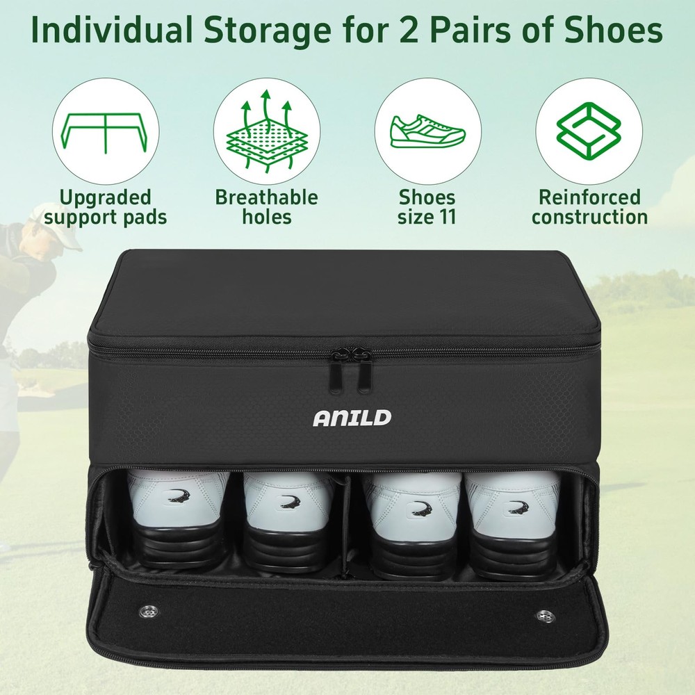 ANILD Golf Trunk Organizer, 2 Layer Storage Case with Separate Black