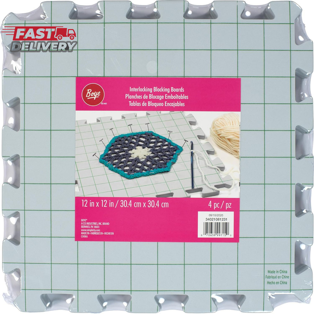 Boye Interlocking Needlepoint, Knitting, and Crochet Blocking Boards, 12'' W X 1