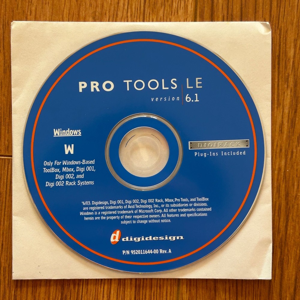 Pro Tools LE Version 6.1 Install Disk For WINDOWS Digidesign 002 001