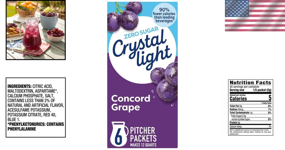 6 Count Concord Grape Flavor Drink Mix - Low Calorie Refreshment Packets