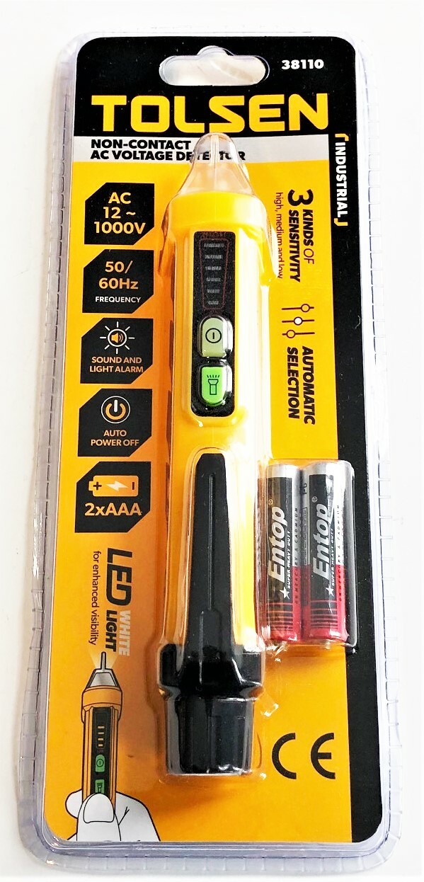 TOLSEN NON-CONTACT VOLTAGE DETECTOR WIRE TESTER PEN AC 12-1000V 115V 220V LED
