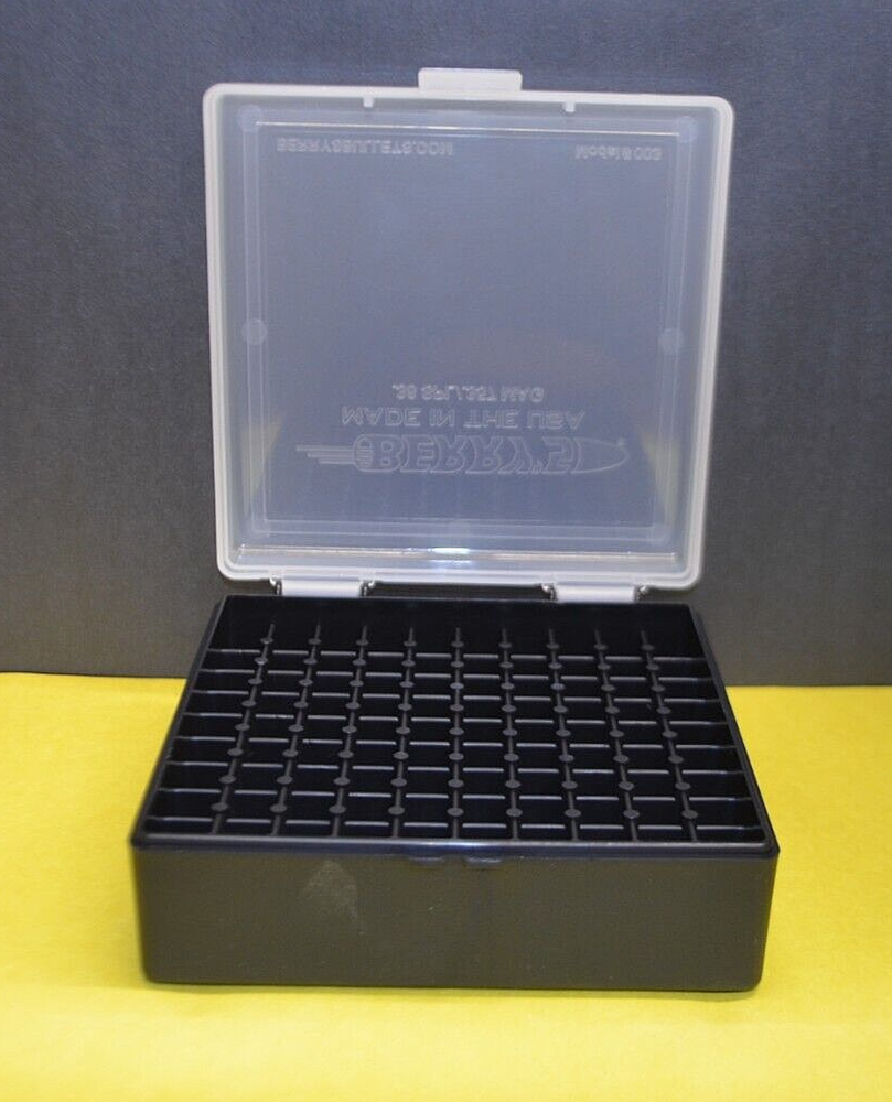 BERRY'S PLASTIC STORAGE AMMO BOX CLEAR COLOR .357/38 ACP 100 rd
