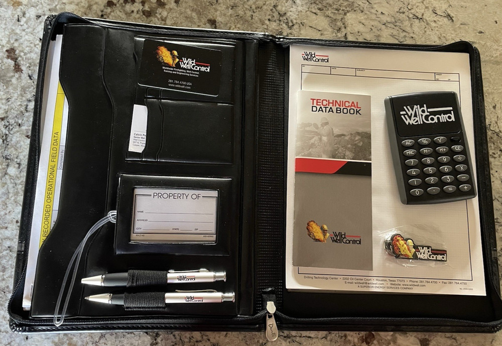 Wild Well Control Binder, Pens, Calculator, Keychain, Pens, Data Sheets etc.