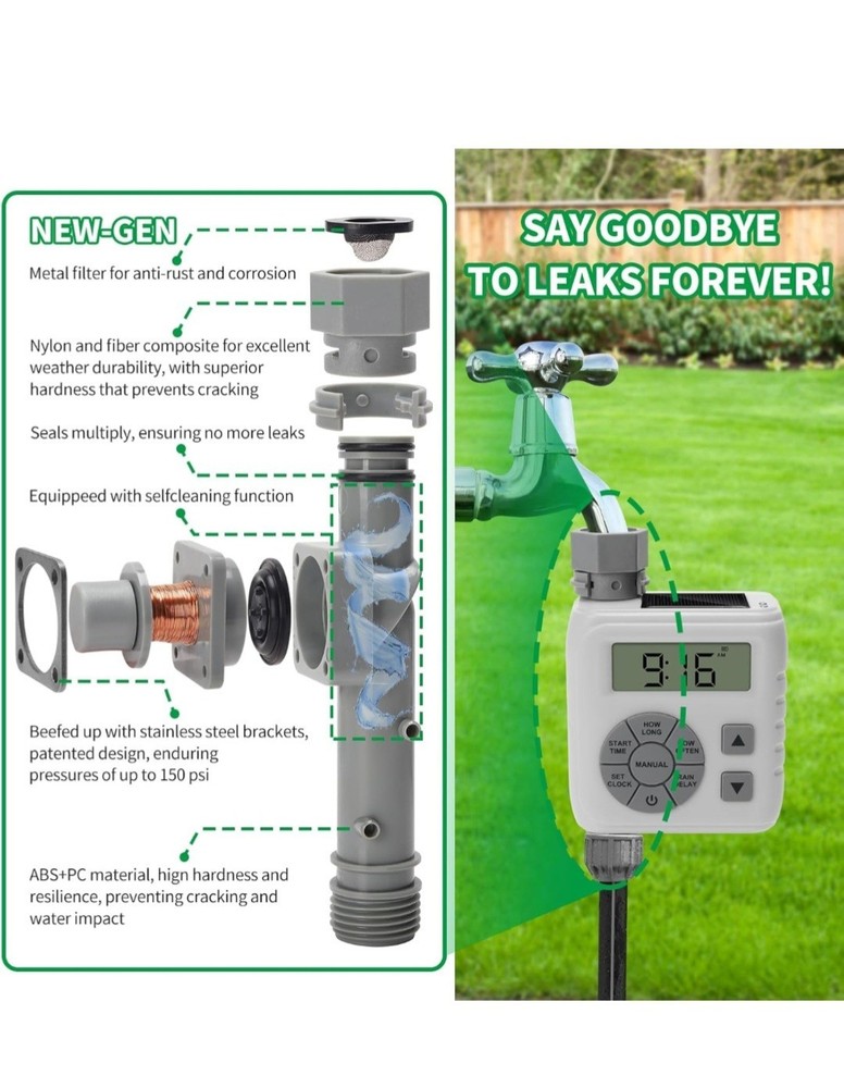 Sprinkler Timer, Programmable Irrigation Water Timer for Garden Hose, Solar/Batt