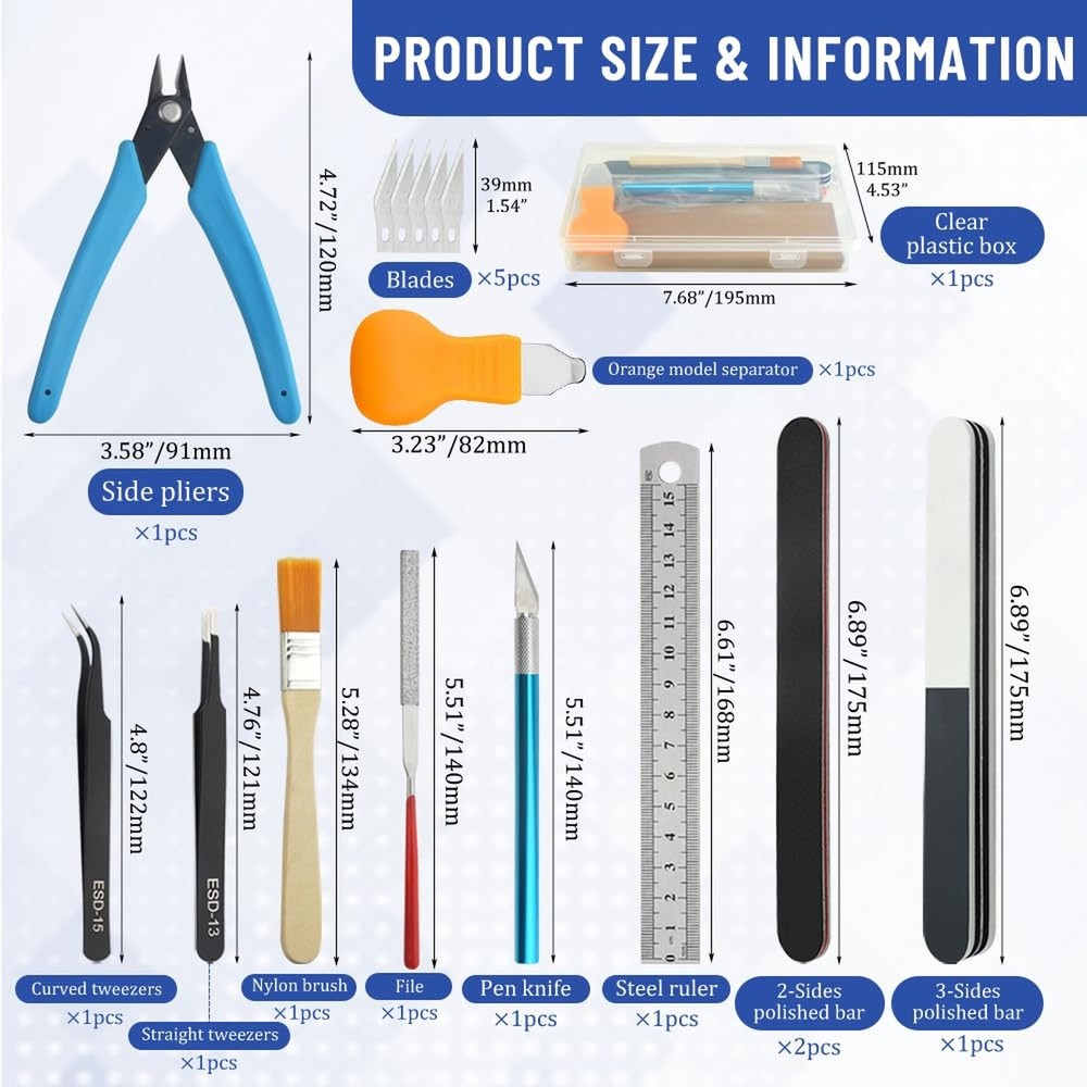 Bigstone 17 PCS Model Tools Kit Hobby Building Tools Craft Set Modeler Basic ...
