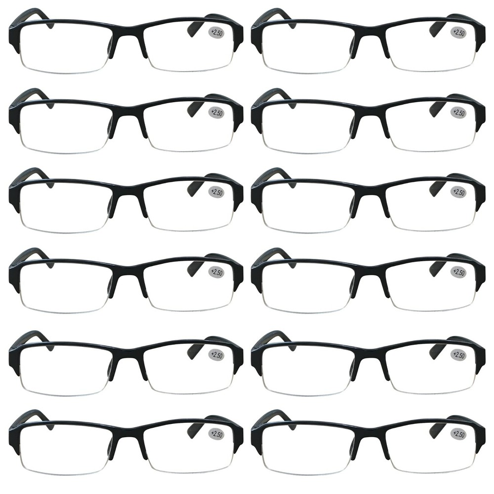 12 Pack Mens Half Frame Blue Light Blocking Reading Glasses Spring Hinge Readers