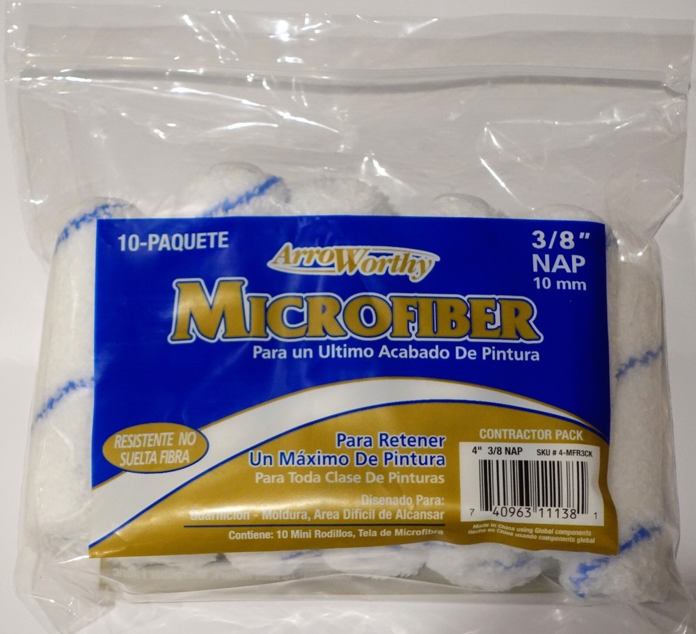 ArroWorthy Microfiber Mini Roller Cover, 4" X 3/8" Nap, 10-Pack