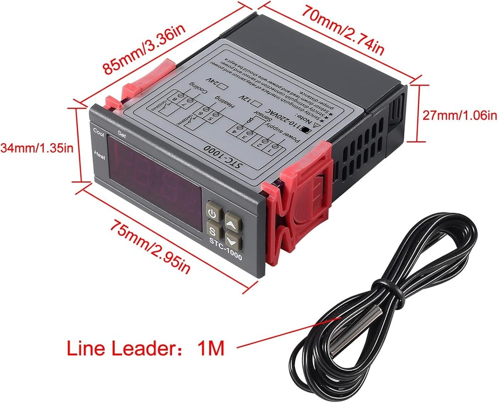 2Pcs Digital Temperature Controller STC-1000 Thermostat w/ NTC Sensor AC 110V