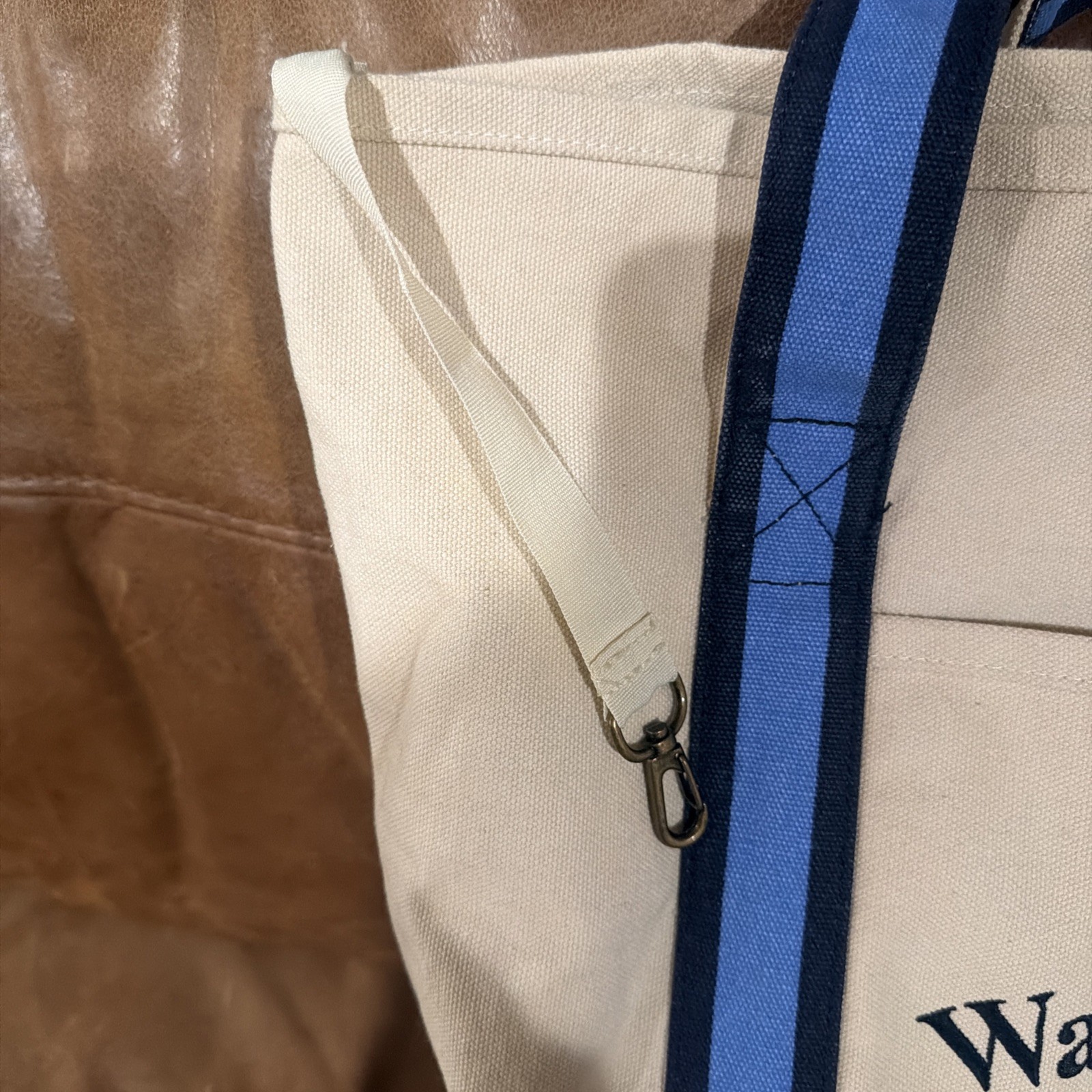 Walt Disney World LARGE Canvas Tote Bag Embroidered 19x16” Navy Light Blue Cream